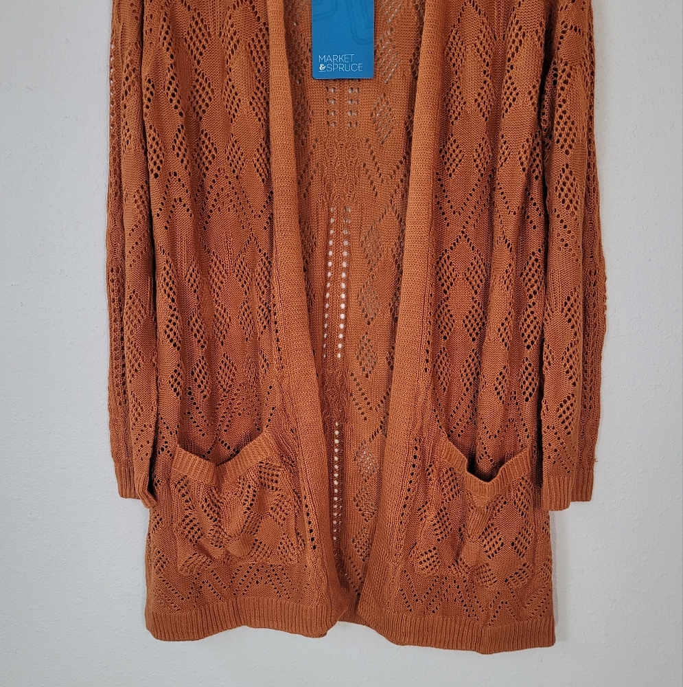 Market & Spruce Openwork Knit Cardigan - Rust - Picture 3 of 14